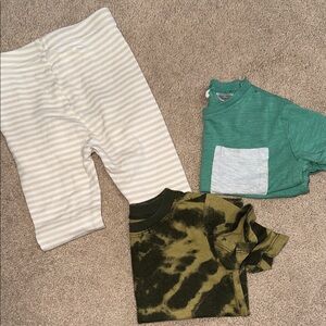 Zara Kids Short Sleeve Tees Set - Green, Olive Tie-Dye, Cream Stripe